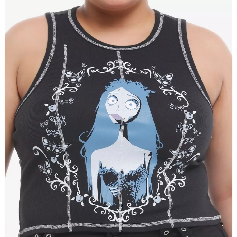 Corpse Bride Emily Ribbed Crop Tank Top. 1X. NWT.